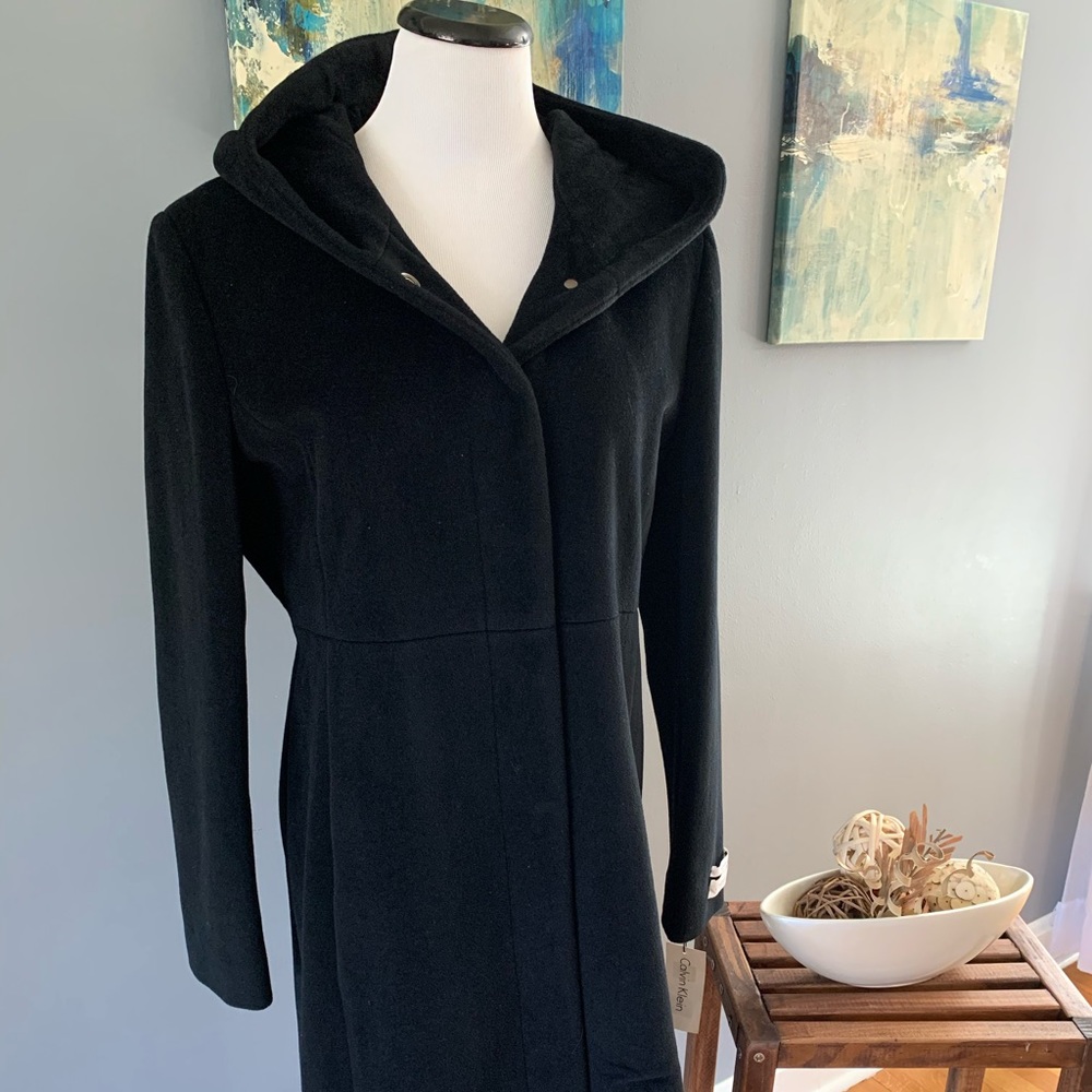 Calvin Klein black hooded pea coat